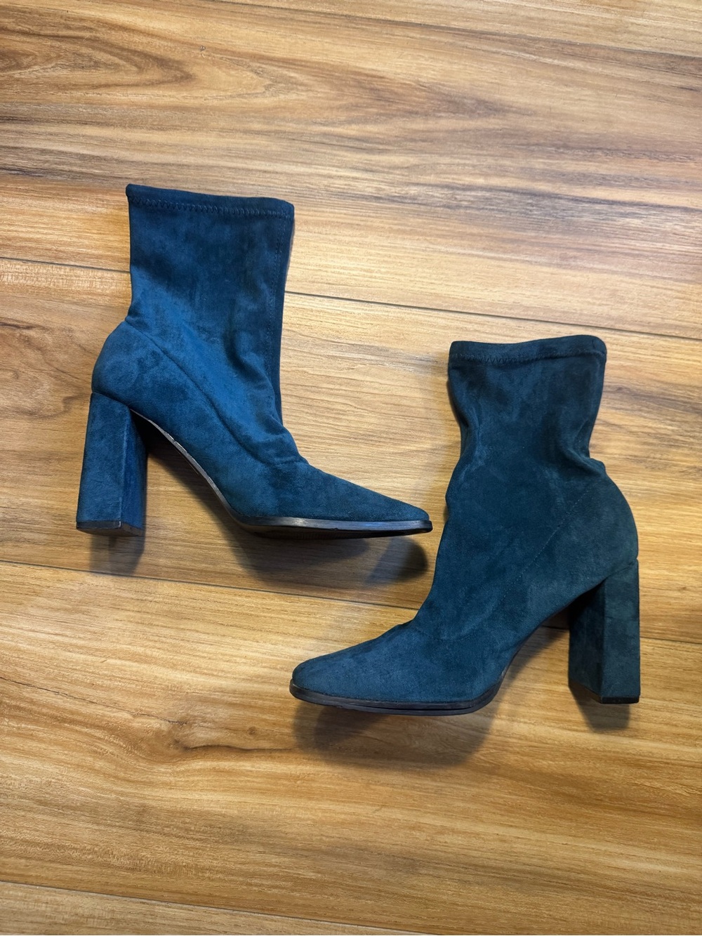Milano Dark Green Faux Suede Block Heel Ankle Boots